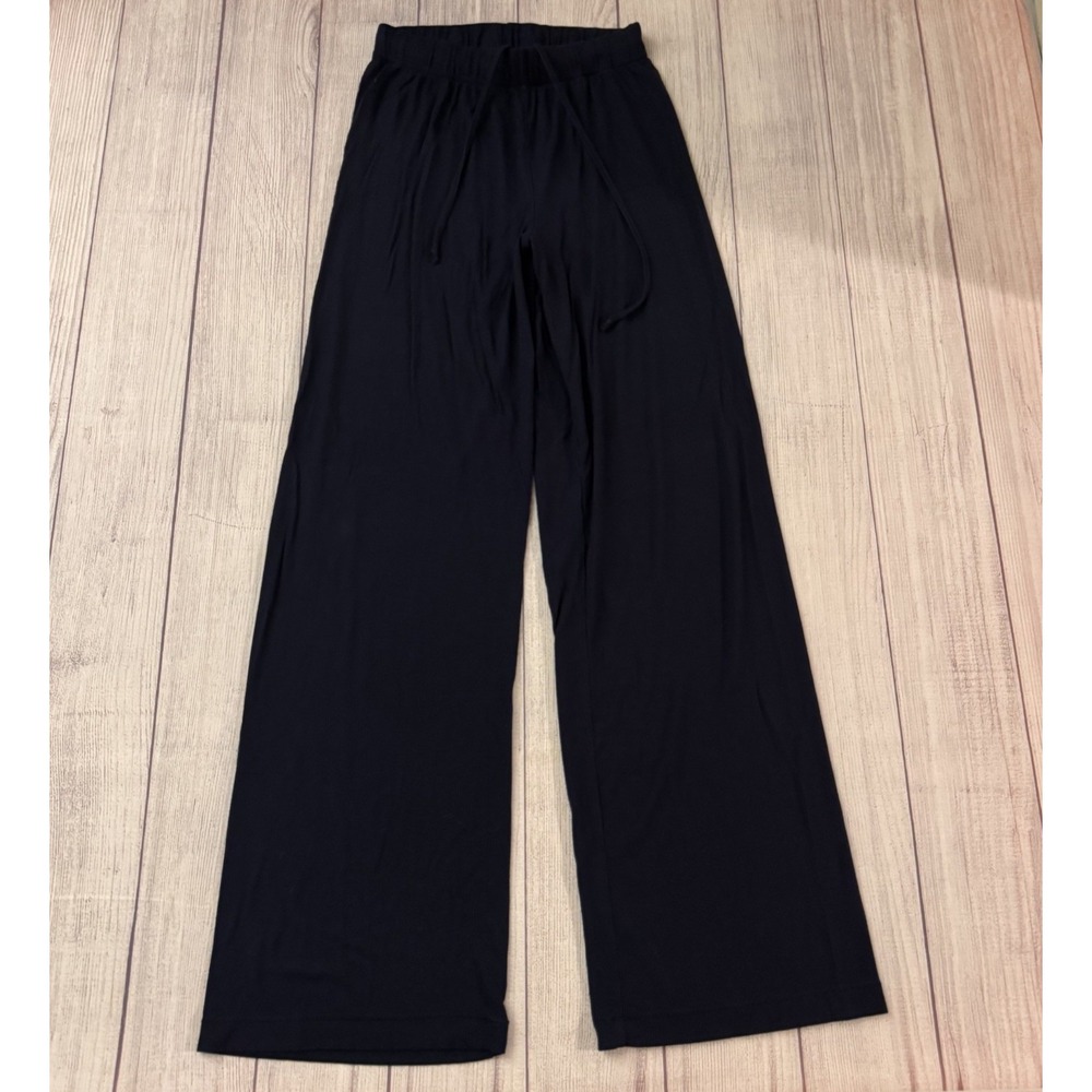 Skims Women's Blue Ribbed Wide Leg Lounge Pants XS Modal Stretch Drawstring
